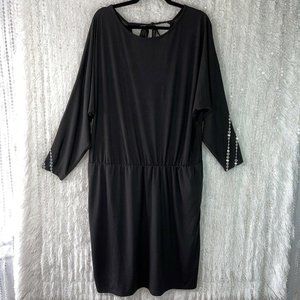 Eloquii Stretch Knee Length Dress Size 18/20 Black Open Tie Back Long sleeve